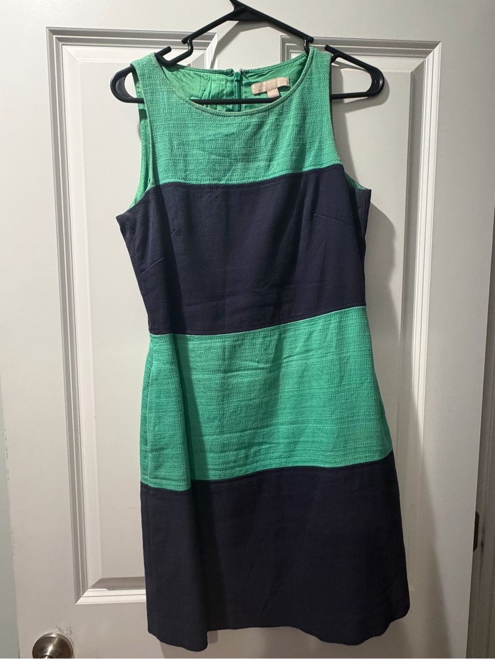 Banana Republic Green and Navy Blocked Sleeveless Midi Dress